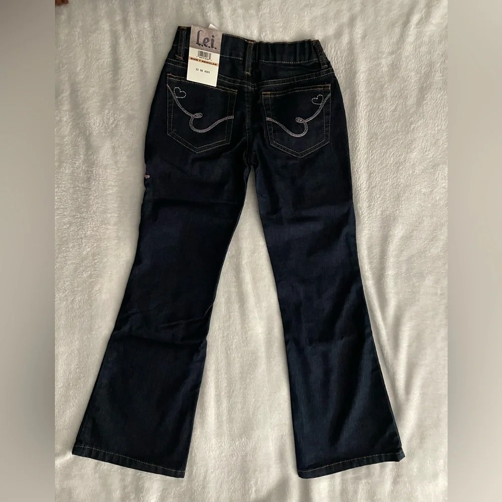 L.E.I. Dark Denim Butterfly Flare Jeans size 7 girls NWT